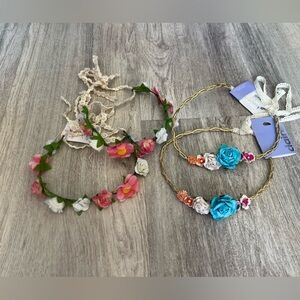 NWT Claire’s Dainty Floral Headband Crowns with Flowers and lace ribbon closure